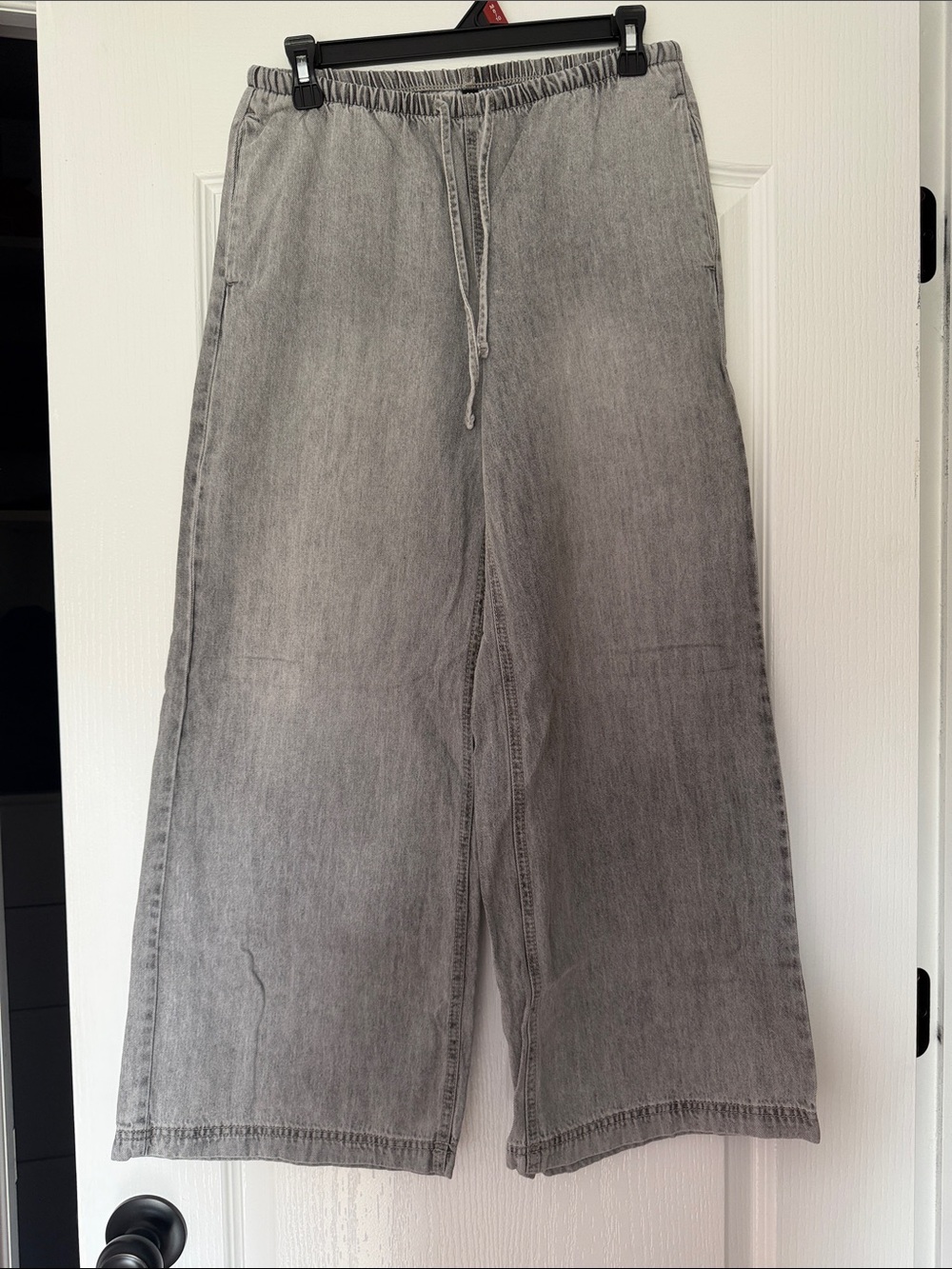 Wide-Leg Drawstring Denim Pants